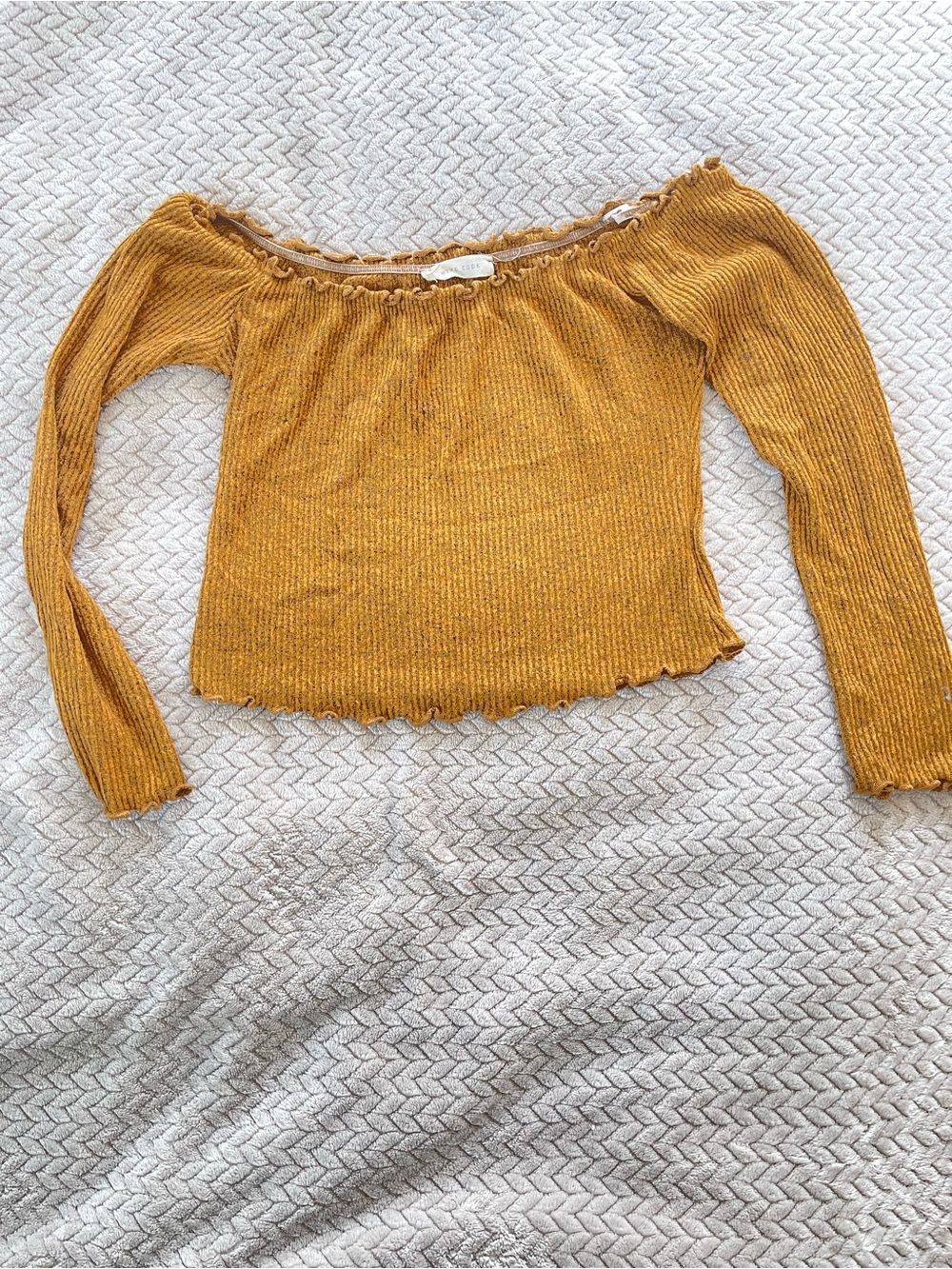 Crop Top Mustard Ribbed Off-Shoulder Top